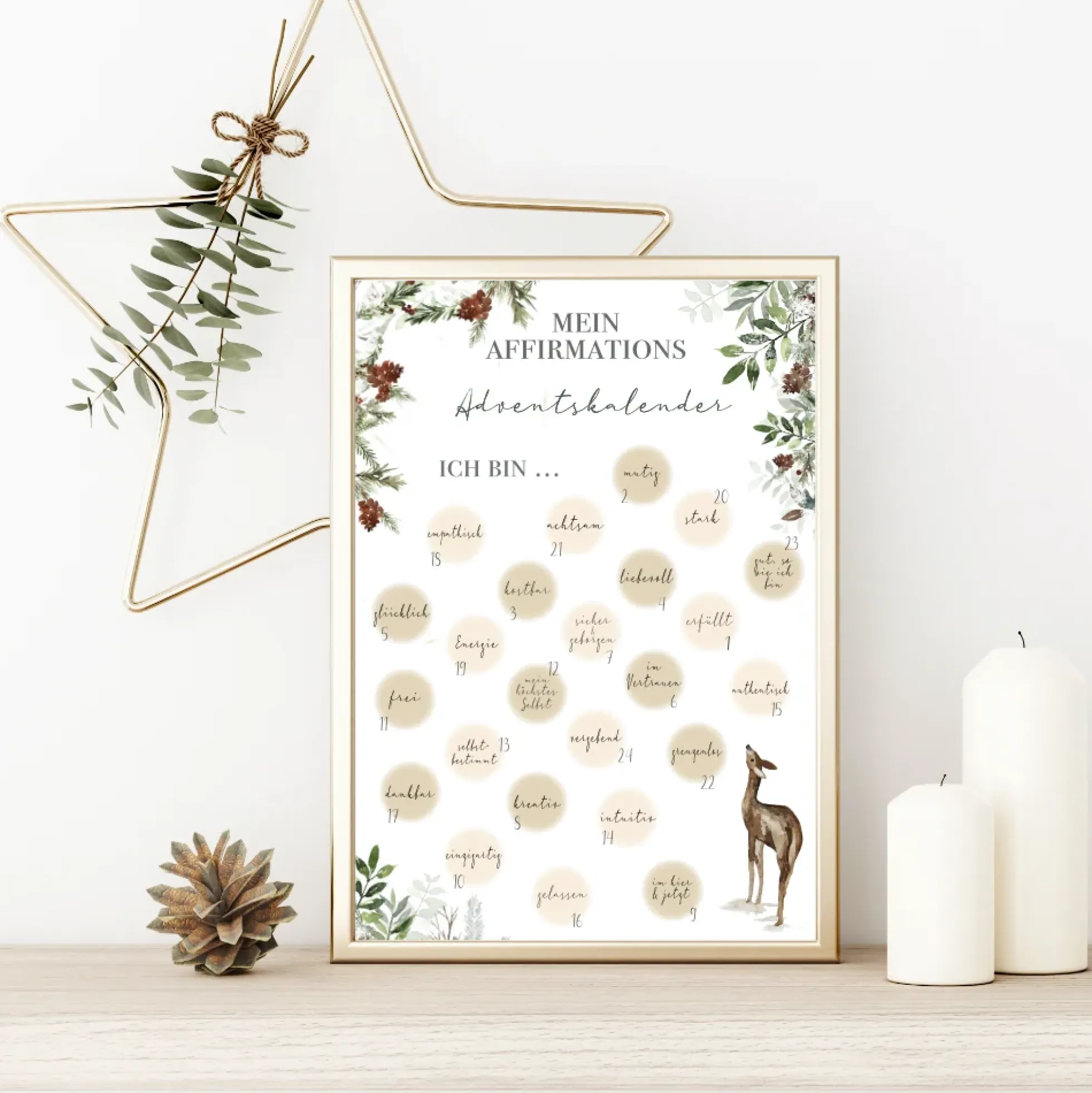 Achtsamkeits Adventskalender als Poster mit 24 Affirmationen | Dankbarkeit | Selbstliebe | Geschenk | Weihnachtskalender