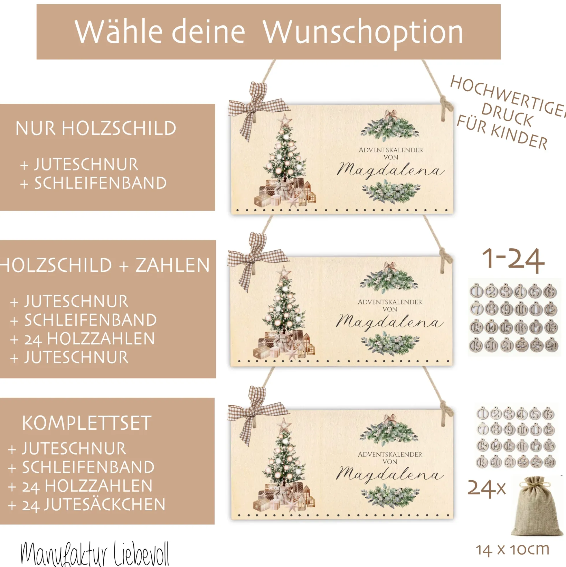 Adventskalender aus Holz zum Befüllen Personalisiert für Männer und Frauen