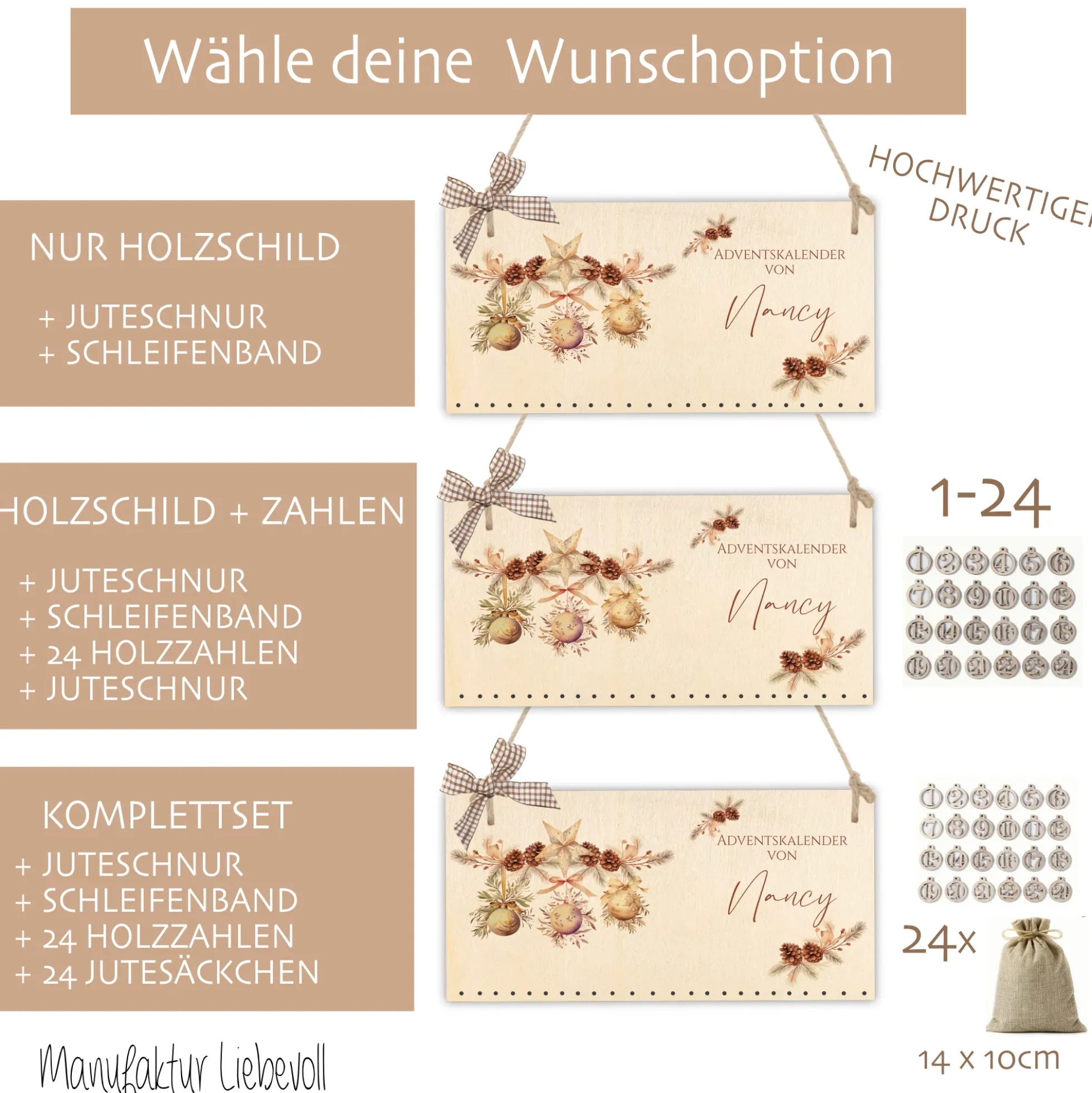 Adventskalender Boho Personalisiert aus Holz für Frauen Floral mit Namen