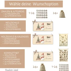 Adventskalender mit Namen Schneemann Holzschild Zahlen & Jutesäckchen Kinder Adventskalender Befüllen für Mädchen Jungen