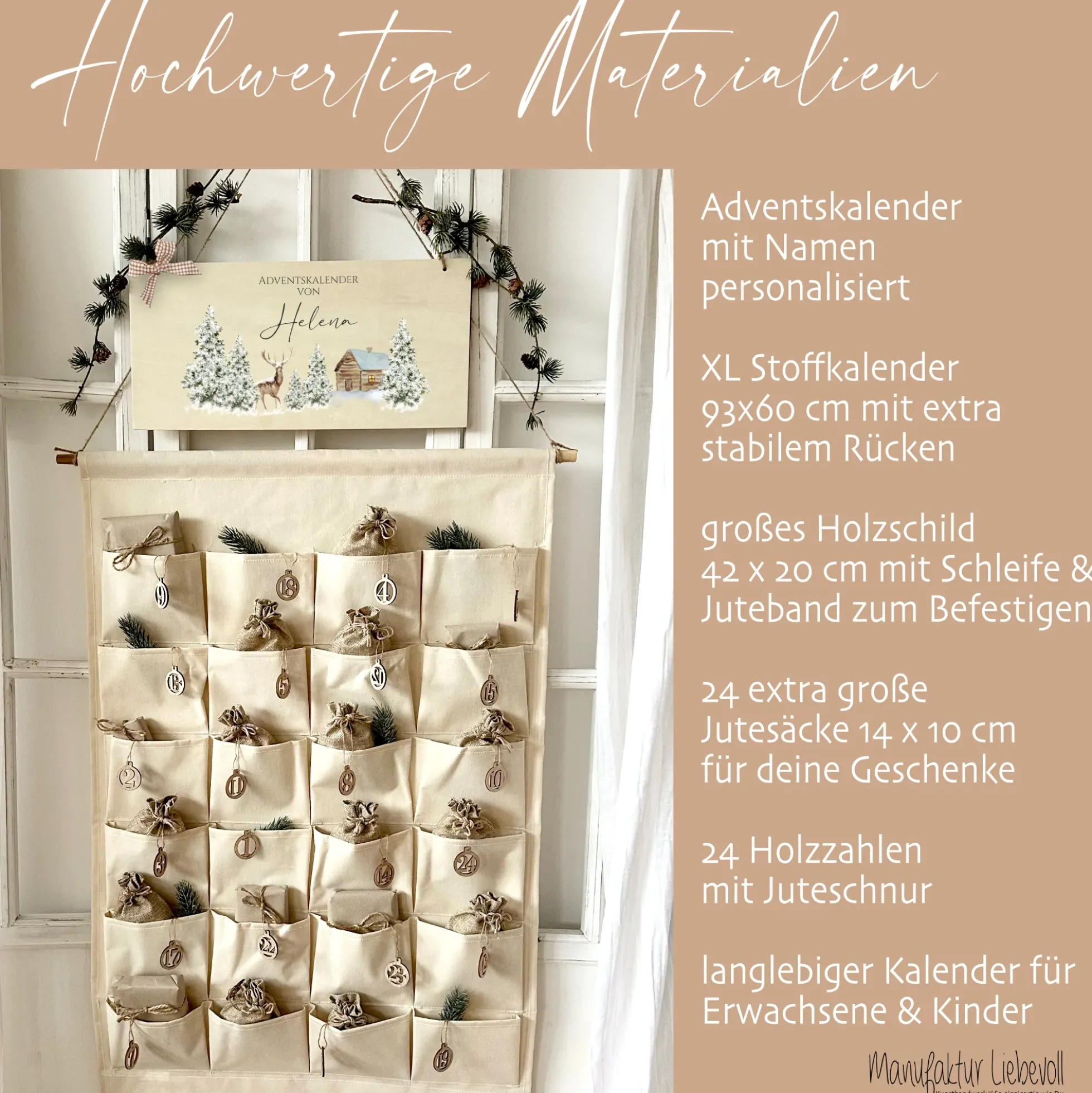 Adventskalender mit Namen zum Befüllen Stoff Adventskalender Winterlandschaft Geschenk Frauen Männer Kinder