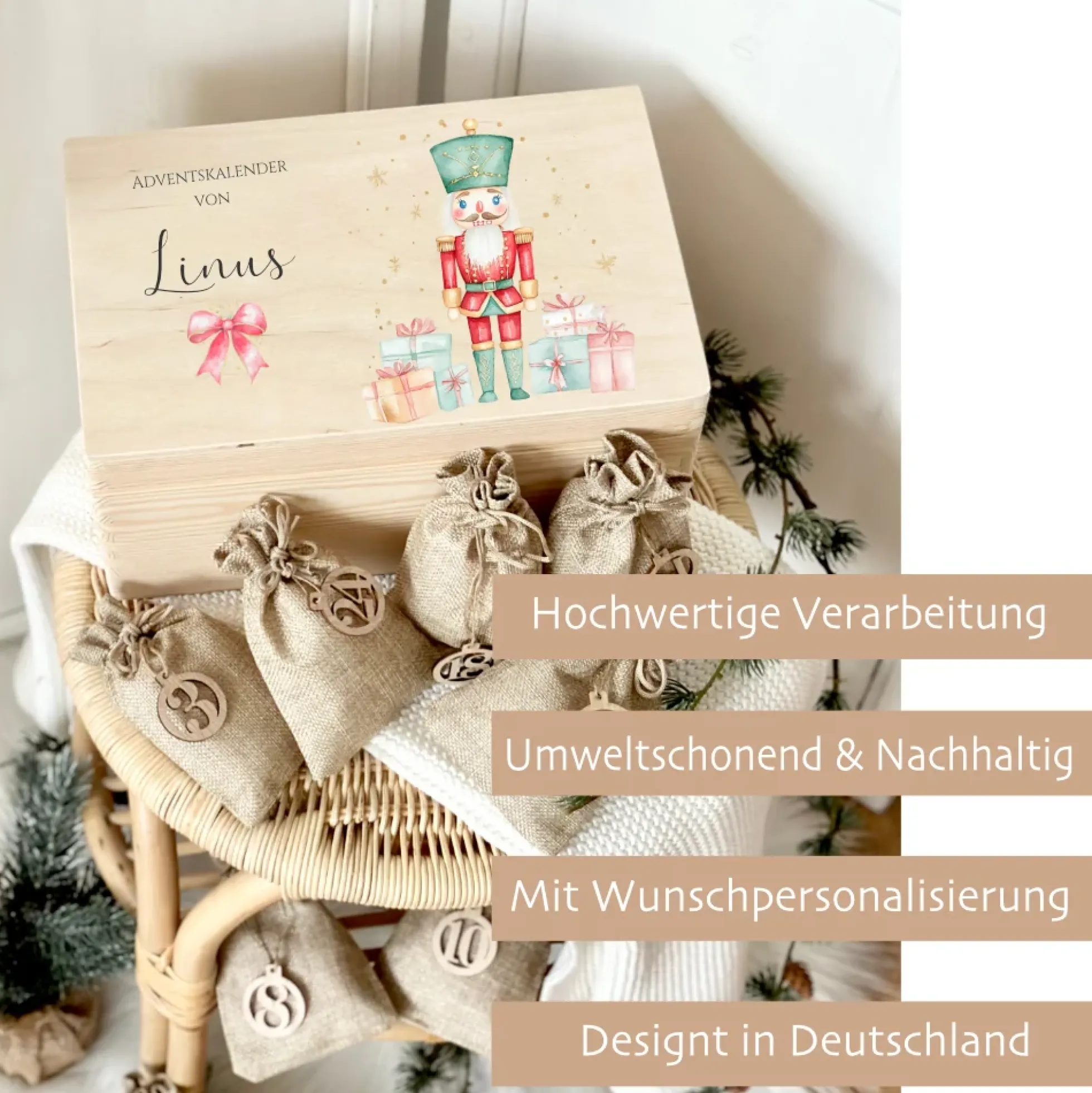 Adventskalender "Nussknacker", Personalisierte Adventskiste zum Befüllen