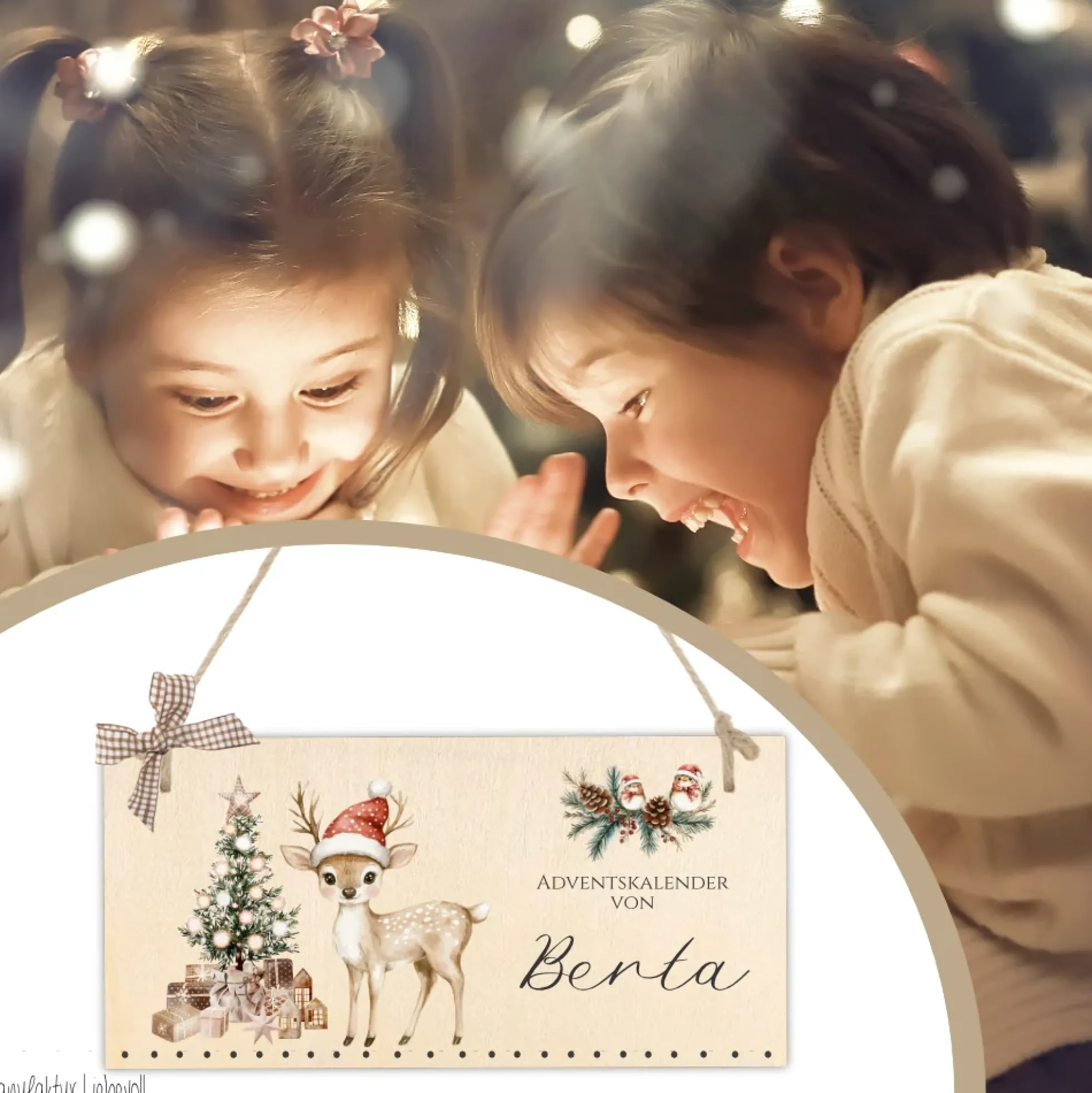 Adventskalender Personalisiert " Reh " zum Befüllen mit Namen für Kinder zur Adventszeit