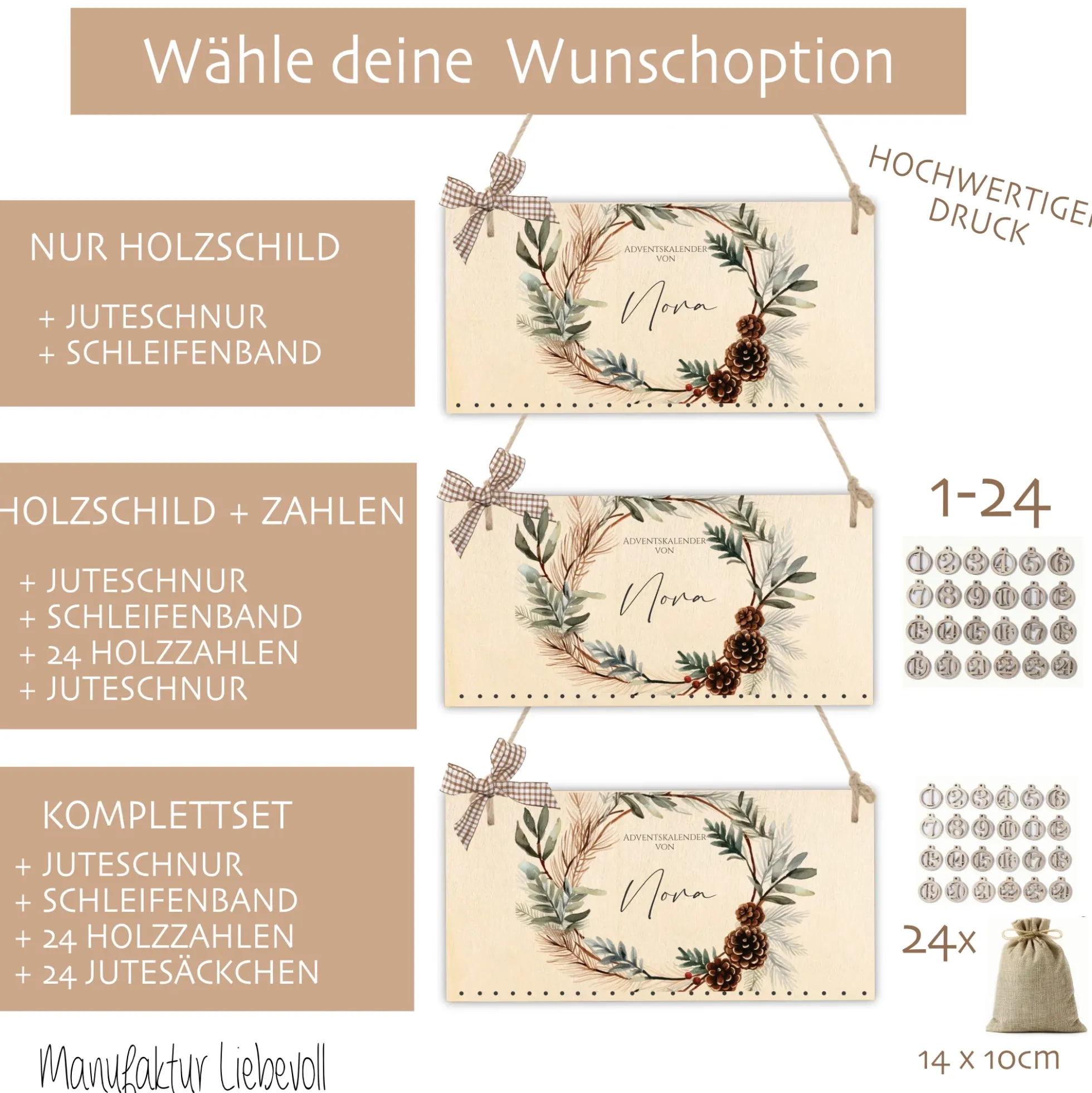 Adventskalender "Tannenkranz" Personalisiert für Frauen und Männer zum Befüllen aus Holz