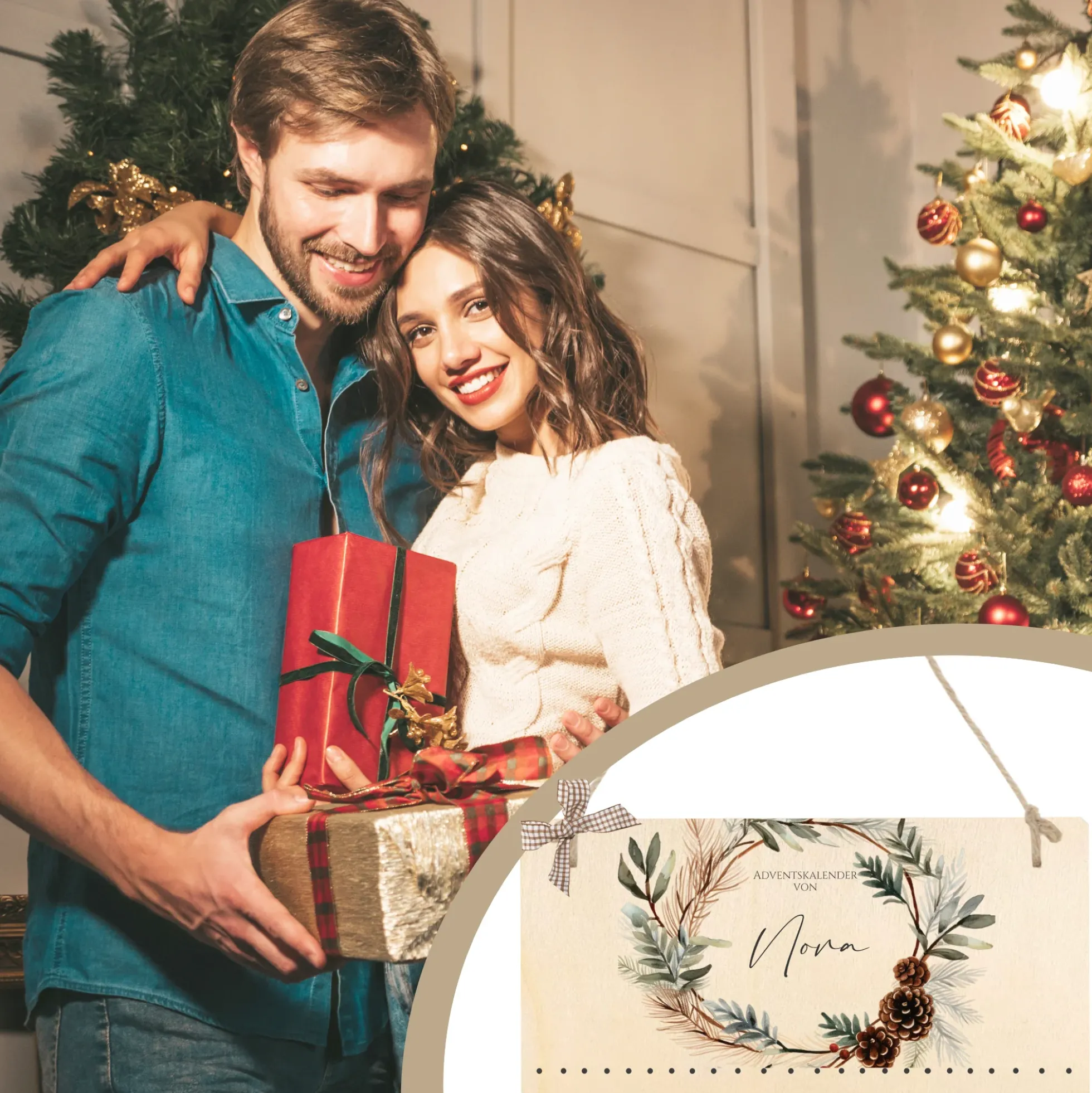 Adventskalender "Tannenkranz" Personalisiert für Frauen und Männer zum Befüllen aus Holz