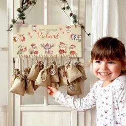 Adventskalender " Weihnachtstiere " mit Namen Adventskalender zum Befüllen Jutesäckchen Holz Kinderadventskalender Advent