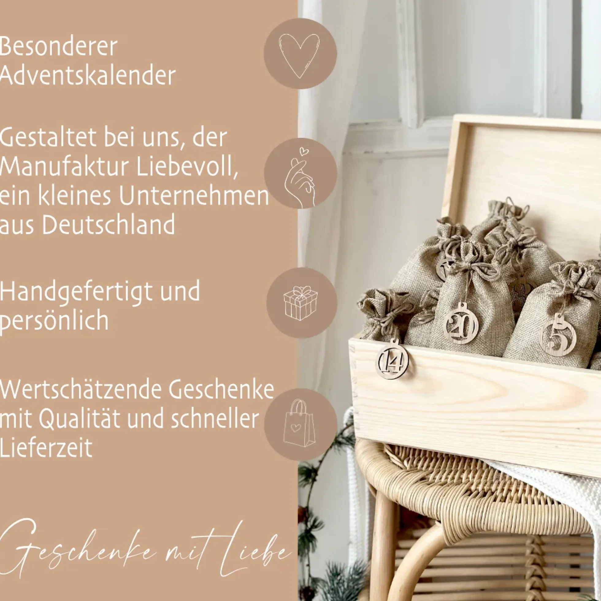 Adventskalender "Weihnachtsschleife", Personalisierte Adventskiste zum Befüllen für die Weihnachtszeit