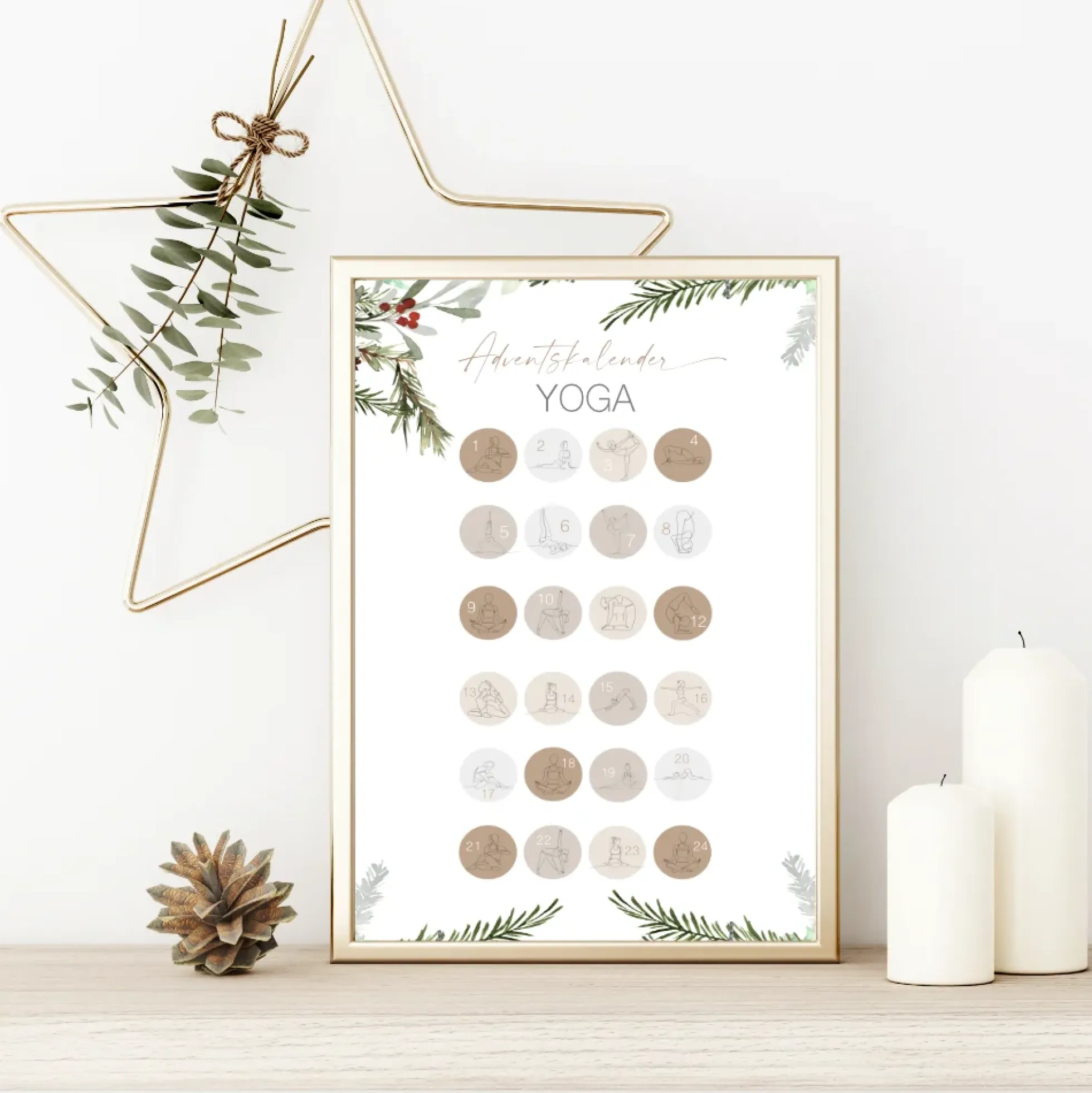 Adventskalender "Yoga" als Poster mit 24 Yogaübungen | Stilvoller Weihnachtskalender für den Bilderrahmen