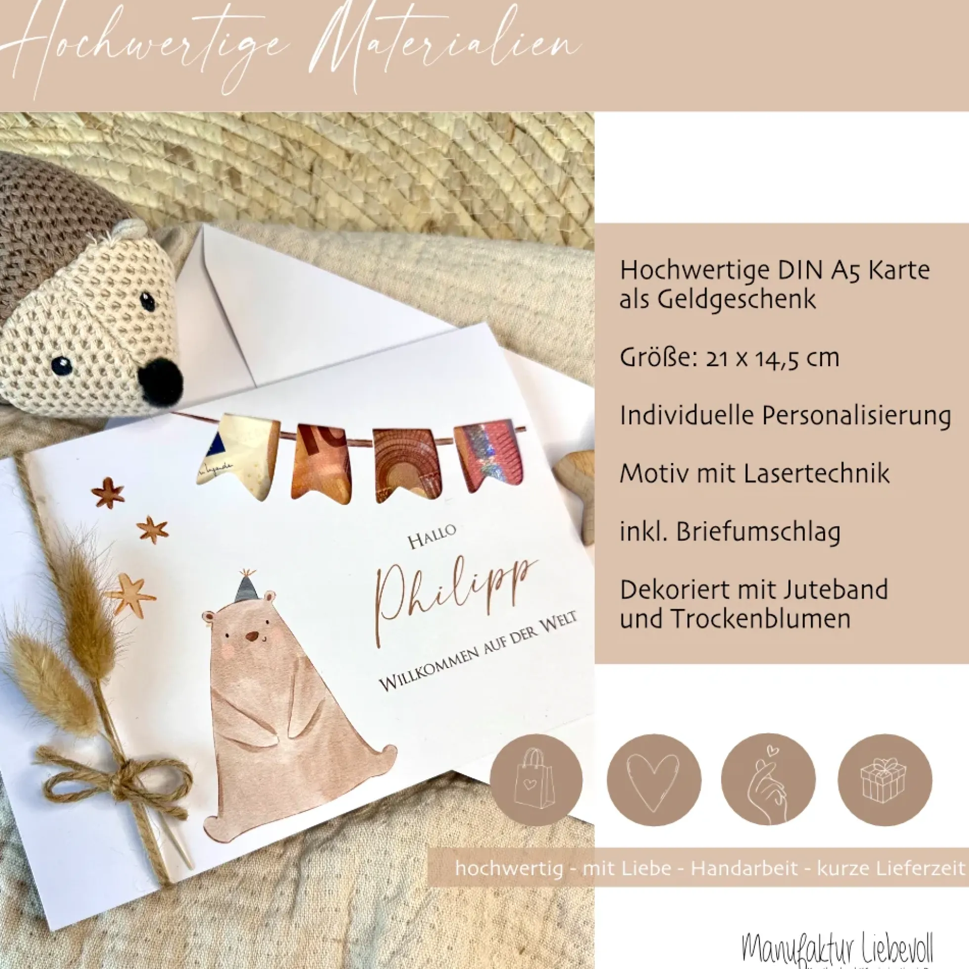 Baby Geburt Glückwunsch Karte Name personalisiert I Junge Mädchen Geschenk I Taufe Glückwunschkarte Geldgeschenk Geburtskarte