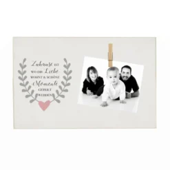 Besonderes Geschenk für die Familie und gemütliche Wohndekoration fürs Zuhause | Holzbild mit Klammer und Spruch