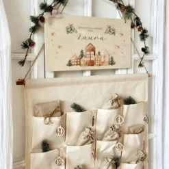 Boho Adventskalender mit Namen personalisiert vintage Stoff Adventskalender zum Befüllen Kalender Geschenk Frauen Männer Kinder Familie