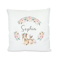 Boho Kissengeschenk für Kinder | Personalisiertes Kissen mit Motiv Reh | Besondere Geschenkidee für Babys u. Kinder zur Geburt u. Taufe | Perfekte Deko für das Kinderzimmer | 4 Motivvarianten zur Auswahl