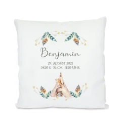 Boho Kissengeschenk für Kinder | Personalisiertes Kissen mit Motiv Reh | Besondere Geschenkidee für Babys u. Kinder zur Geburt u. Taufe | Perfekte Deko für das Kinderzimmer | 4 Motivvarianten zur Auswahl