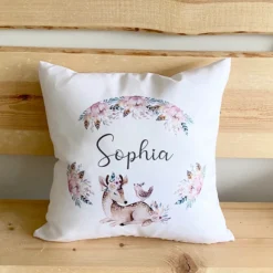 Boho Kissengeschenk für Kinder | Personalisiertes Kissen mit Motiv Reh | Besondere Geschenkidee für Babys u. Kinder zur Geburt u. Taufe | Perfekte Deko für das Kinderzimmer | 4 Motivvarianten zur Auswahl
