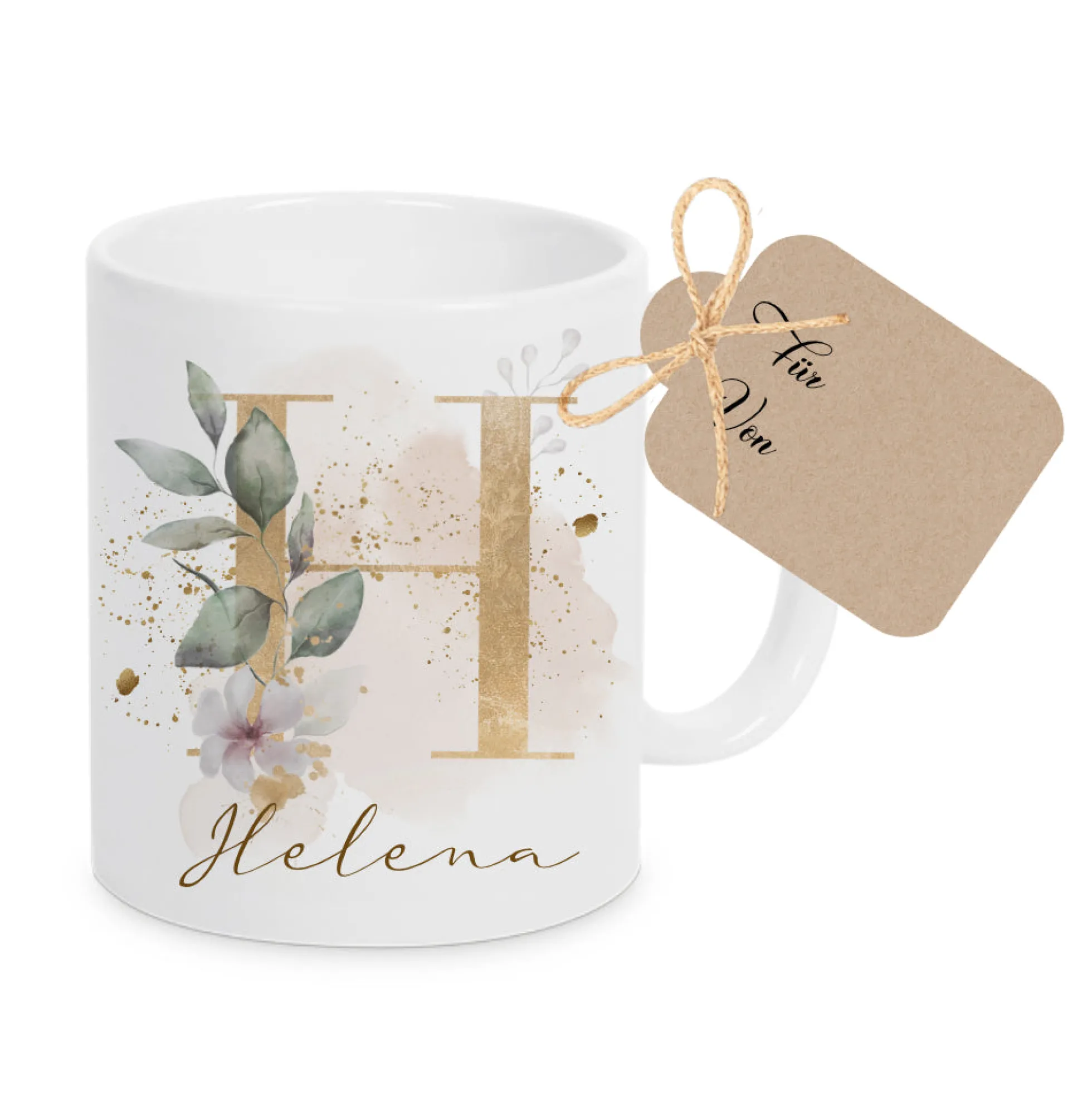 Boho Tasse mit Namen personalisiert I Kaffeetasse Buchstabe Geschenkidee Geburtstag I Keramiktasse Frau Blume I Manufaktur Liebevoll