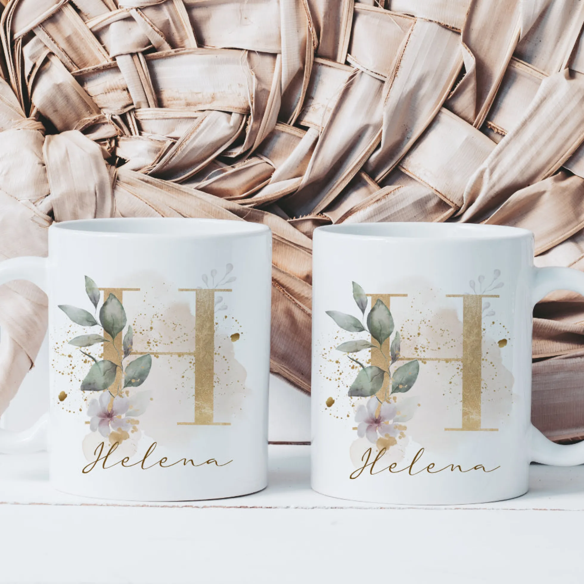 Boho Tasse mit Namen personalisiert I Kaffeetasse Buchstabe Geschenkidee Geburtstag I Keramiktasse Frau Blume I Manufaktur Liebevoll