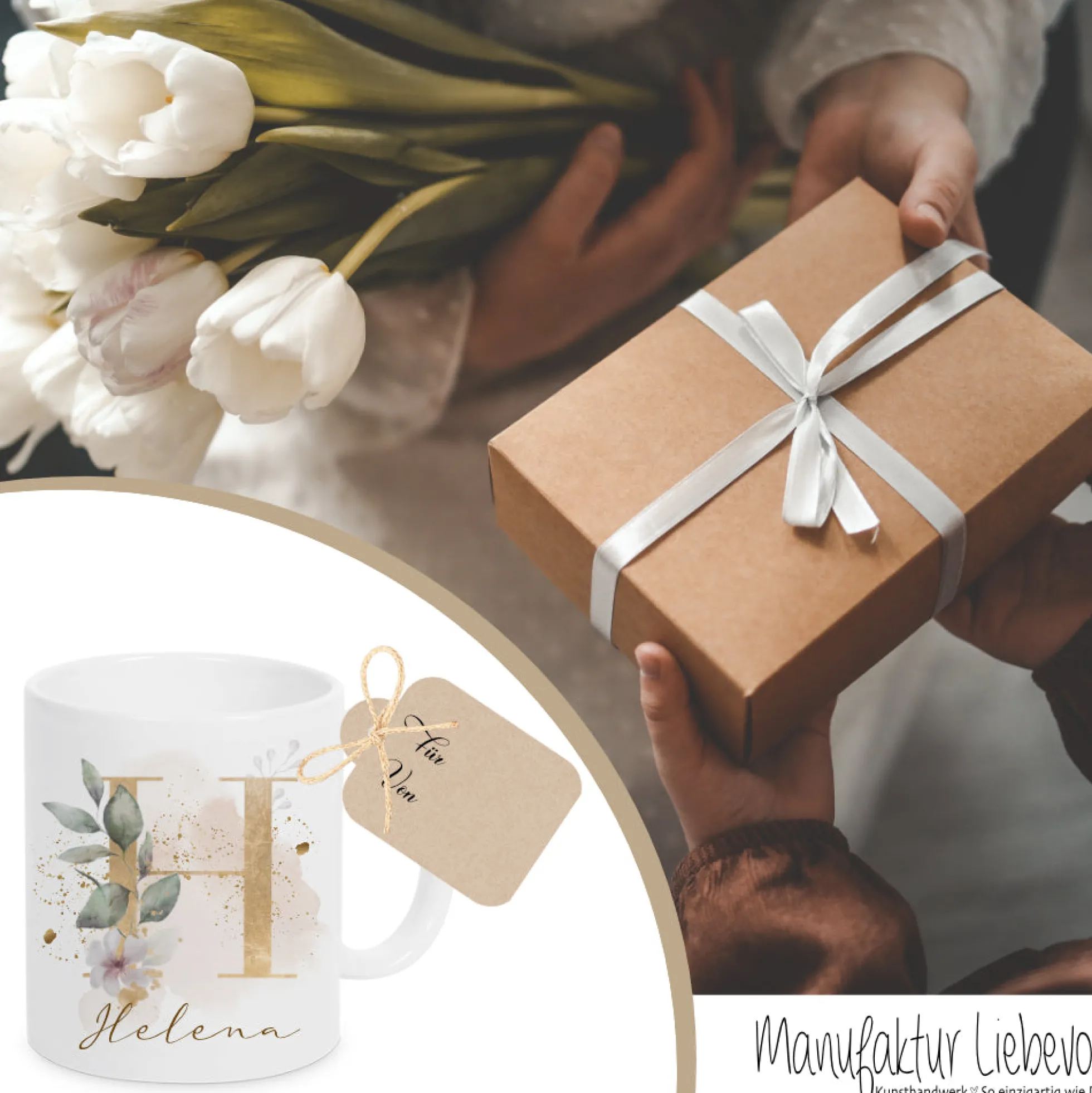 Boho Tasse mit Namen personalisiert I Kaffeetasse Buchstabe Geschenkidee Geburtstag I Keramiktasse Frau Blume I Manufaktur Liebevoll