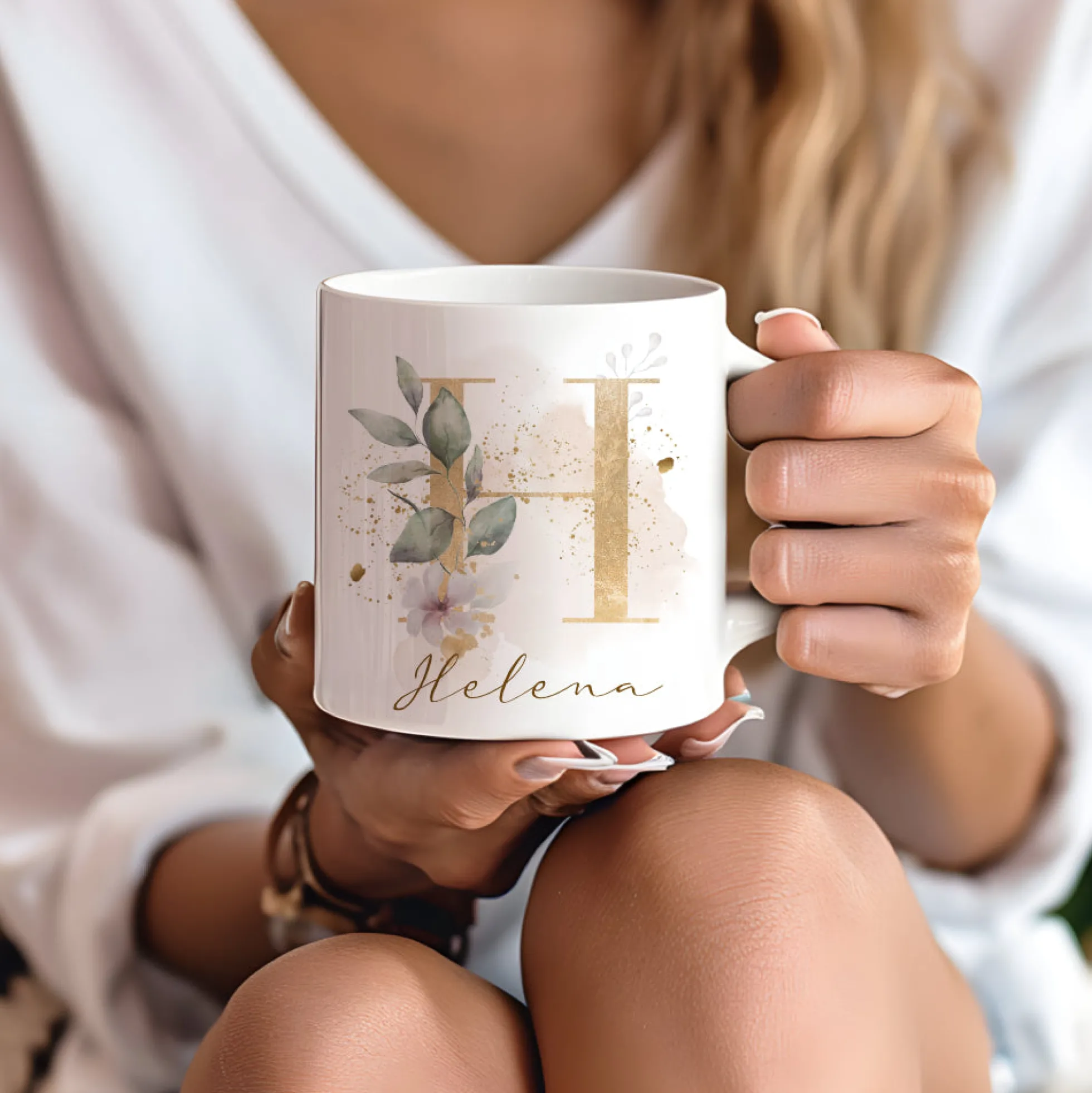 Boho Tasse mit Namen personalisiert I Kaffeetasse Buchstabe Geschenkidee Geburtstag I Keramiktasse Frau Blume I Manufaktur Liebevoll