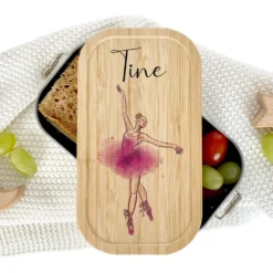 Brotdose "Ballerina" wählbar in Edelstahl mit Bambusdeckel und Namen für Kinder | Lunchbox "Ballett" | Personalisiertes Geschenk für Kinder