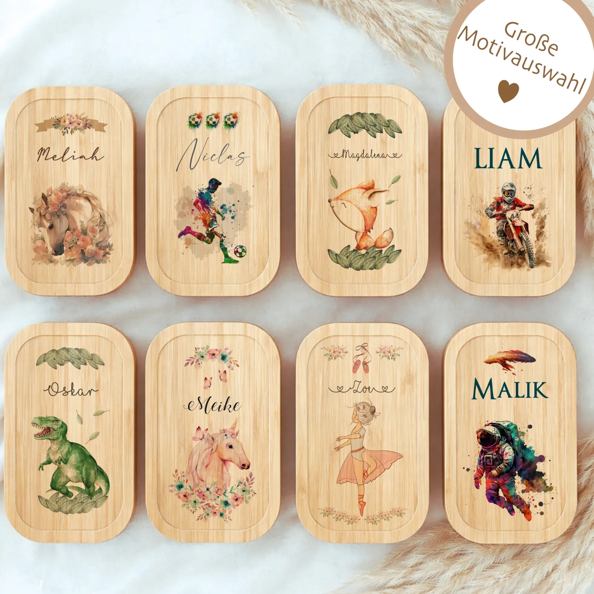 Brotdose "Fee" wählbar in Edelstahl mit Bambusdeckel und Namen für Mädchen | Brotbox Elfe | Personalisiertes Geschenk für Kinder