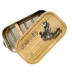 Brotdose "Fußball" mit Bambusdeckel und Namen für Ihn, Sie, Männer, Jungen, Mädchen, Frauen | Lunchbox mit Fußballspieler | Personalisierte Geschenkidee fürs Hobby