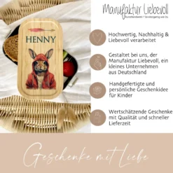 Brotdose "Hase" wählbar in Edelstahl mit Bambusdeckel und Namen für Kinder u. Teenager | Brotdose mit coolem Hasen Motiv | Personalisiertes Geschenk für Kinder