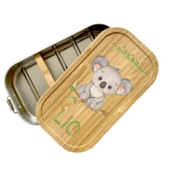 Brotdose "Koala" mit Bambusdeckel und Namen für Kinder | Lunchbox mit Koalabär Tiermotiv | Personalisiertes Geschenk für Mädchen u. Jungen