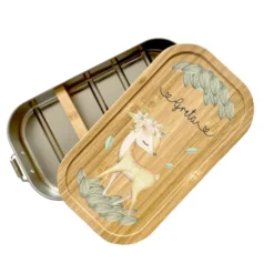 Brotdose mit Namen für Mädchen | Lunchbox mit Motiv "Rehkitz" | Wählbar in Edelstahl | Personalisiertes Geschenk für Mädchen