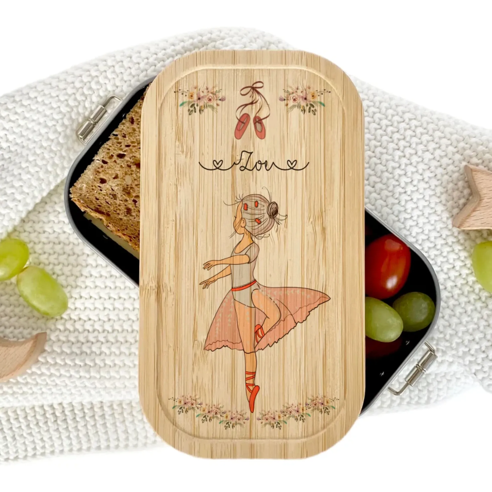 Brotdose mit Namen für Mädchen und Jungen | Lunchbox mit Motiv "Ballerina" | Wählbar in Edelstahl | Personalisiertes Geschenk zum Thema Ballett