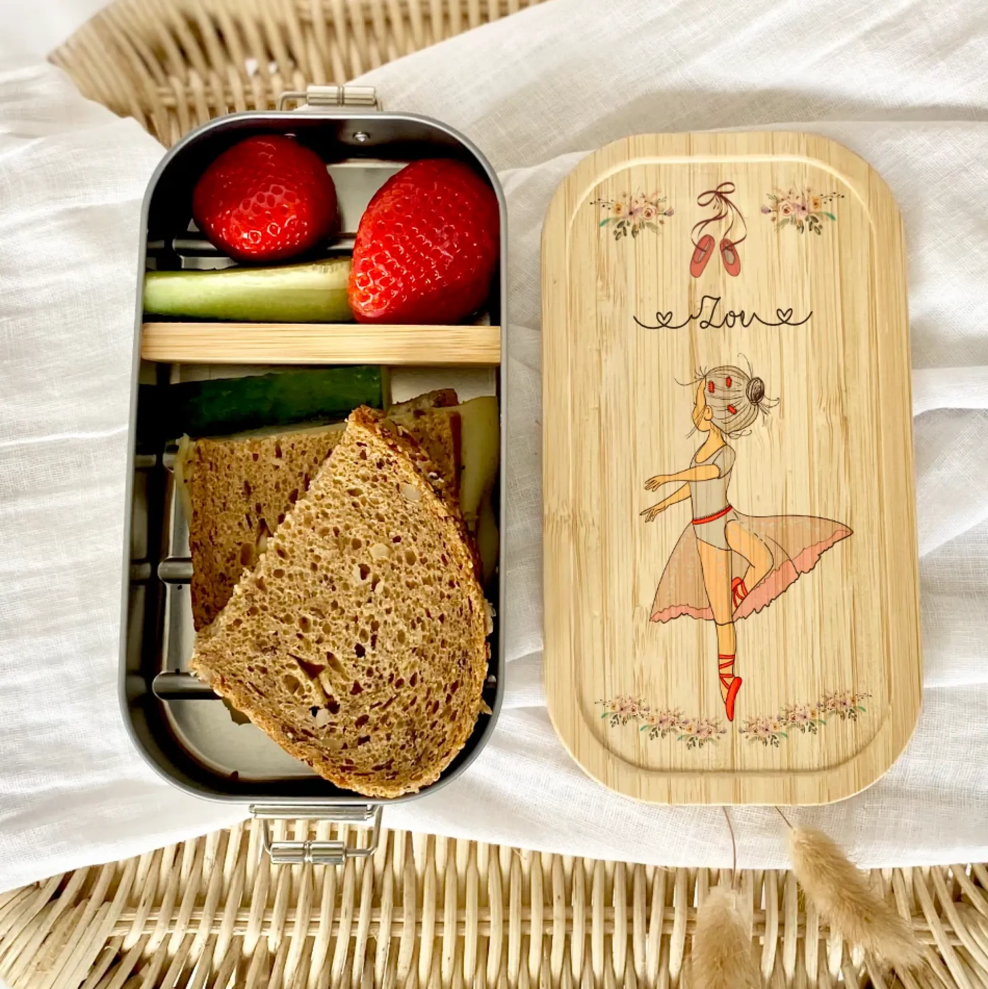Brotdose mit Namen für Mädchen und Jungen | Lunchbox mit Motiv "Ballerina" | Wählbar in Edelstahl | Personalisiertes Geschenk zum Thema Ballett