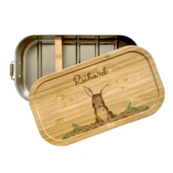 Brotdose mit Namen und Hasenmotiv für Kinder | Waldtier Lunchbox für Jungen und Mädchen | Kindergarten und Schule | Personalisierte Geschenkidee