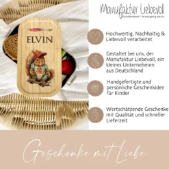 Brotdose "Skater" wählbar in Edelstahl mit Bambusdeckel und Namen für Kinder u. Teenager | Brotdose mit coolem Eichhörnchen Motiv | Personalisiertes Geschenk für Kinder