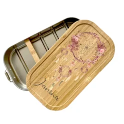 Brotdose "Traumfänger" mit Bambusdeckel und Namen für Frauen | Lunchbox mit Traumfänger | Wählbar in Edelstahl | Personalisierte Geschenkidee fürs Büro, Freizeit, Reisen, Achtsamkeit