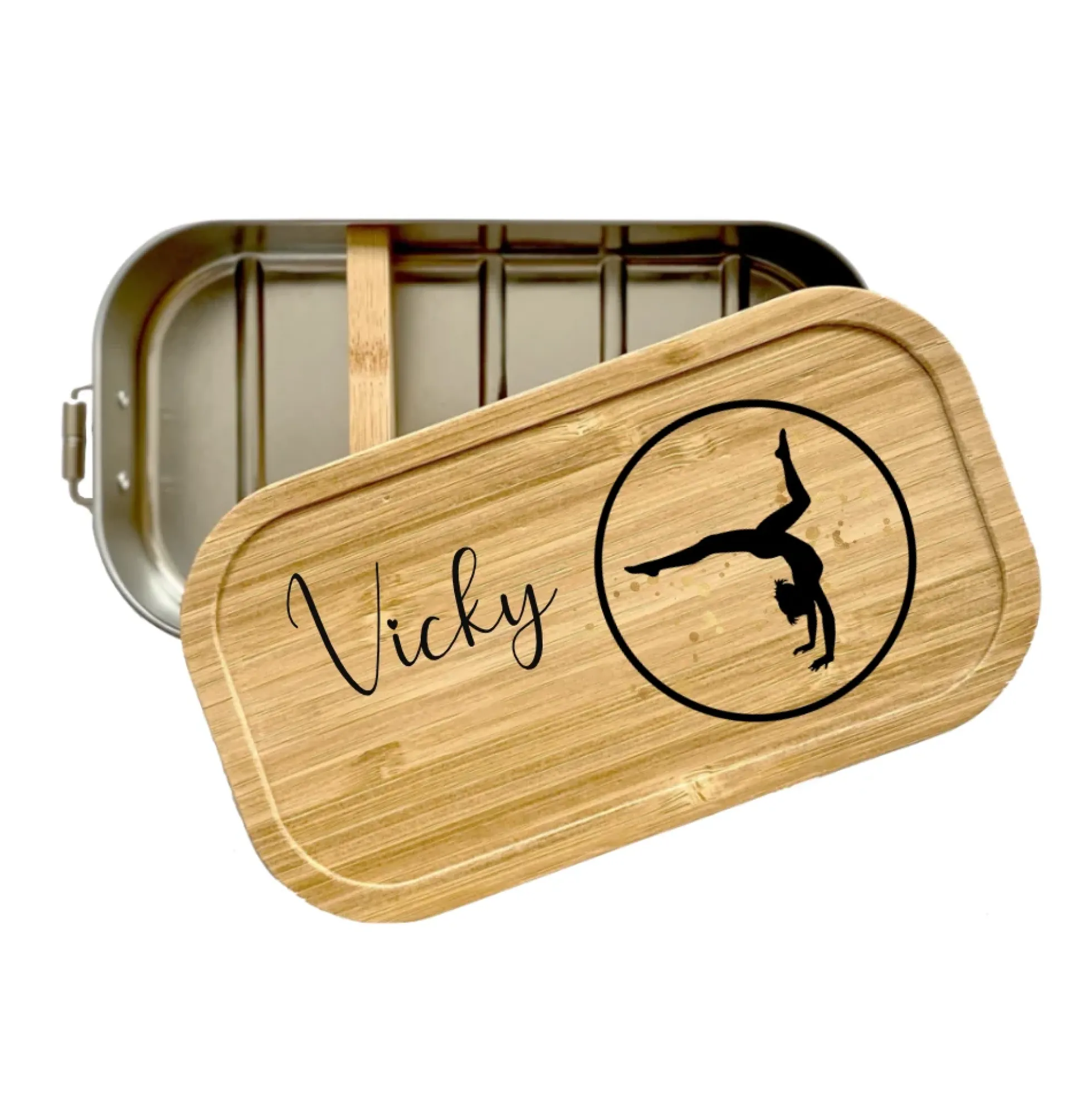 Brotdose "Turnen" mit Bambusdeckel und Namen für Turnerinnen | Lunchbox mit Turnerin | Personalisierte Geschenkidee zum Sport und Hobby