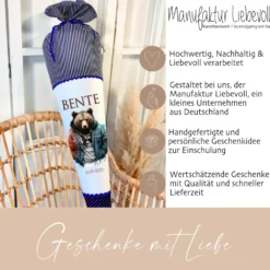 Coole blaue Bären Stoff Schultüte für Jungen mit Namen handgenähte Tier Zuckertüte Einschulungstüte Einschulungsdatum 70 cm | Optional mit Füllkissen und Spitzenschutz