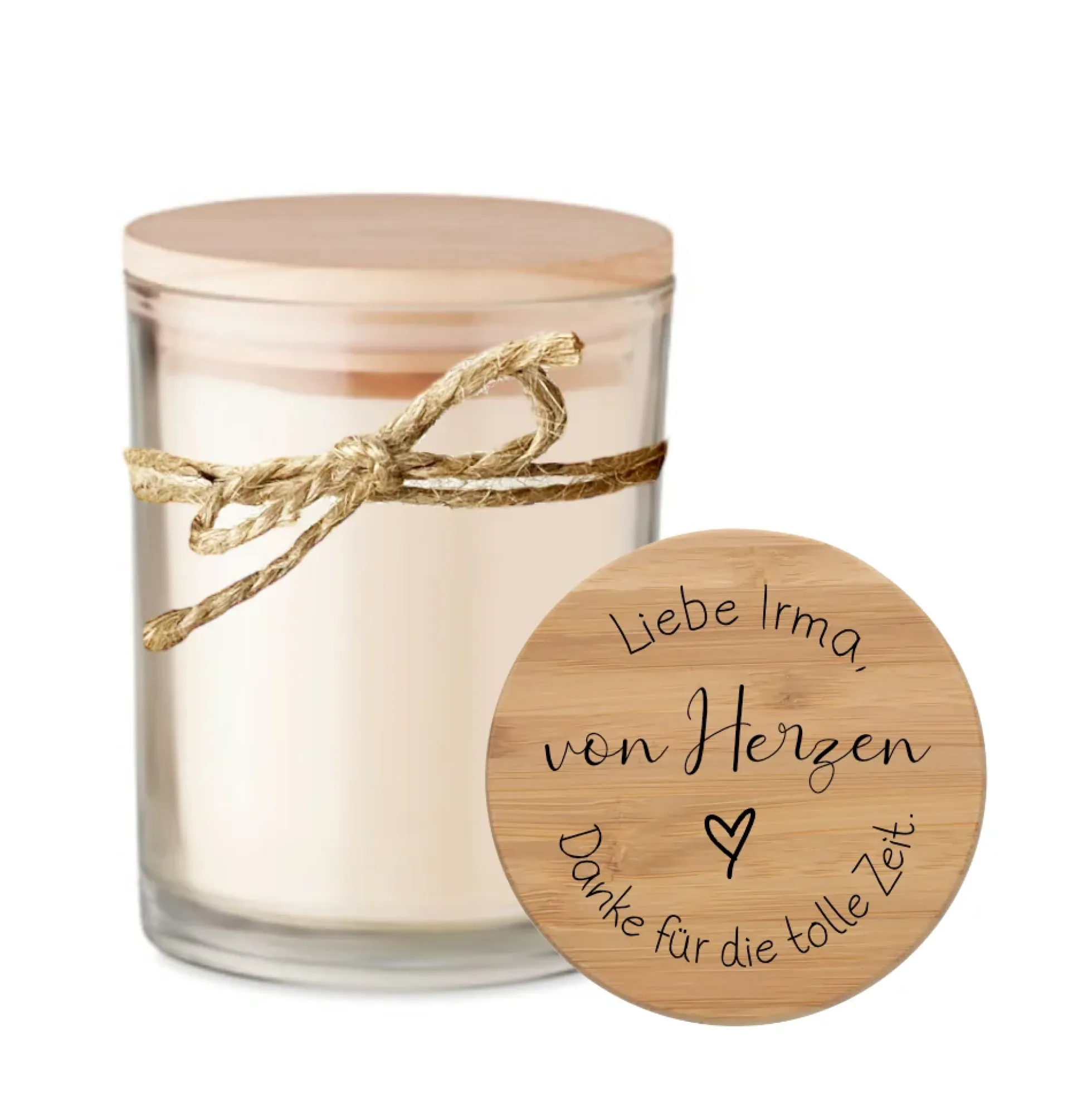 Duftkerze "Danke für die tolle Zeit" im Glas mit Namen als Dankeschöngeschenk zum Abschied