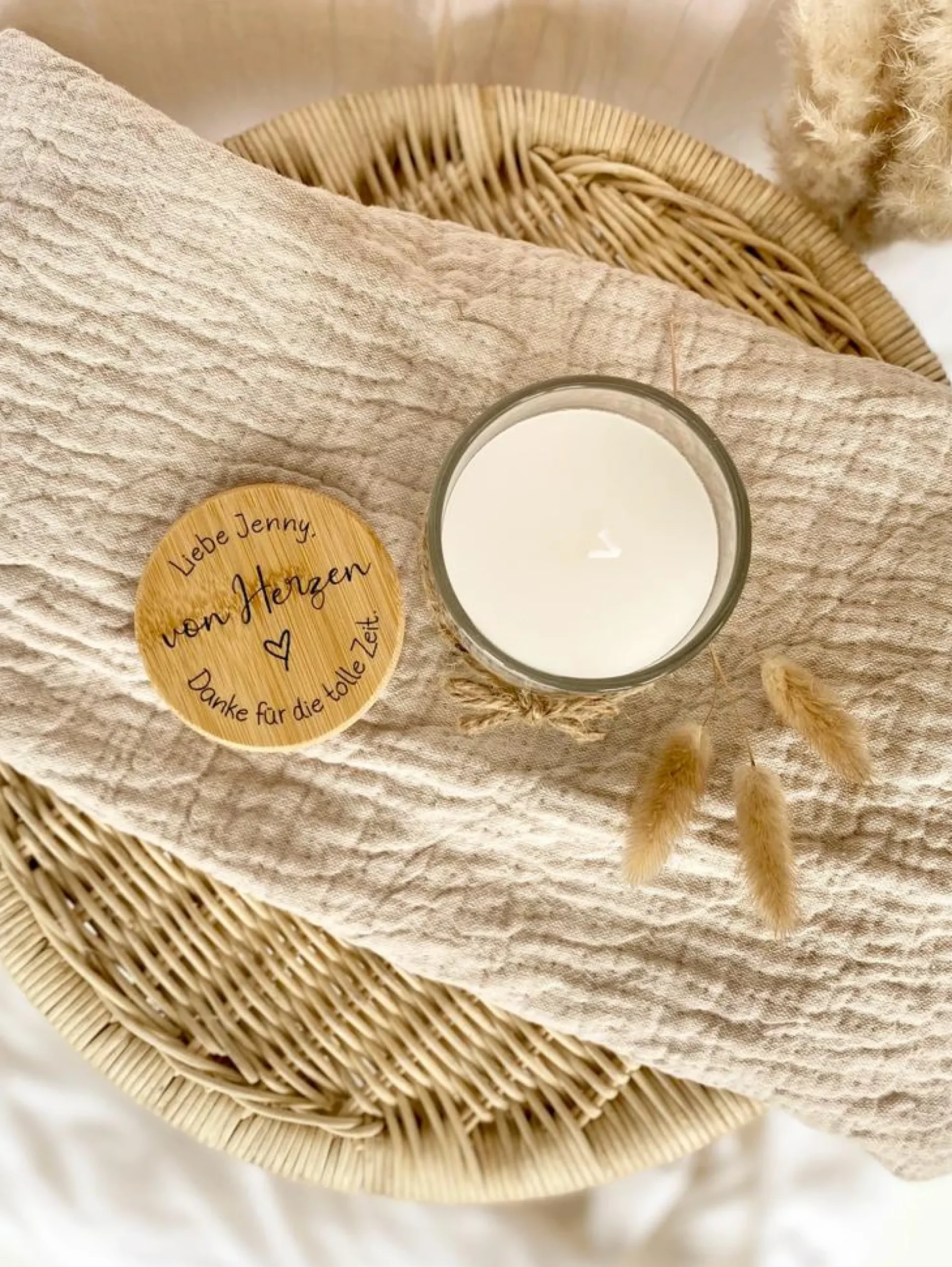 Duftkerze "Danke für die tolle Zeit" im Glas mit Namen als Dankeschöngeschenk zum Abschied