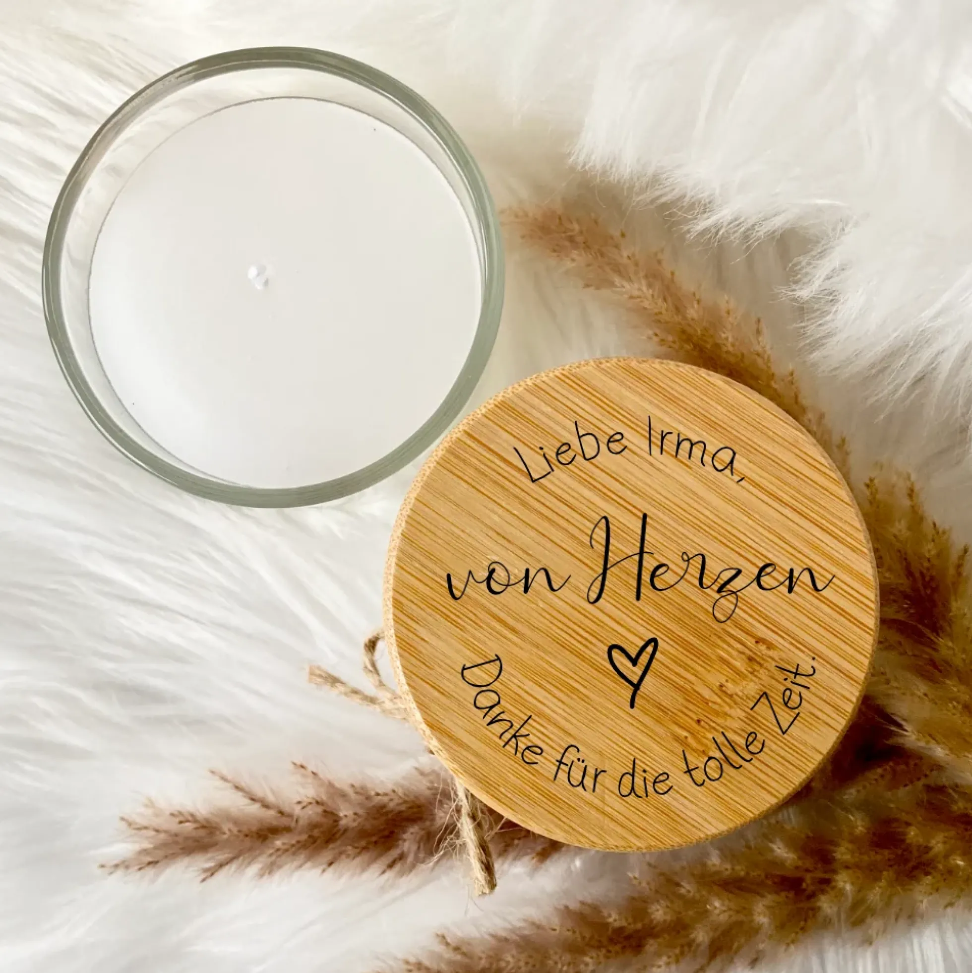 Duftkerze "Danke für die tolle Zeit" im Glas mit Namen als Dankeschöngeschenk zum Abschied