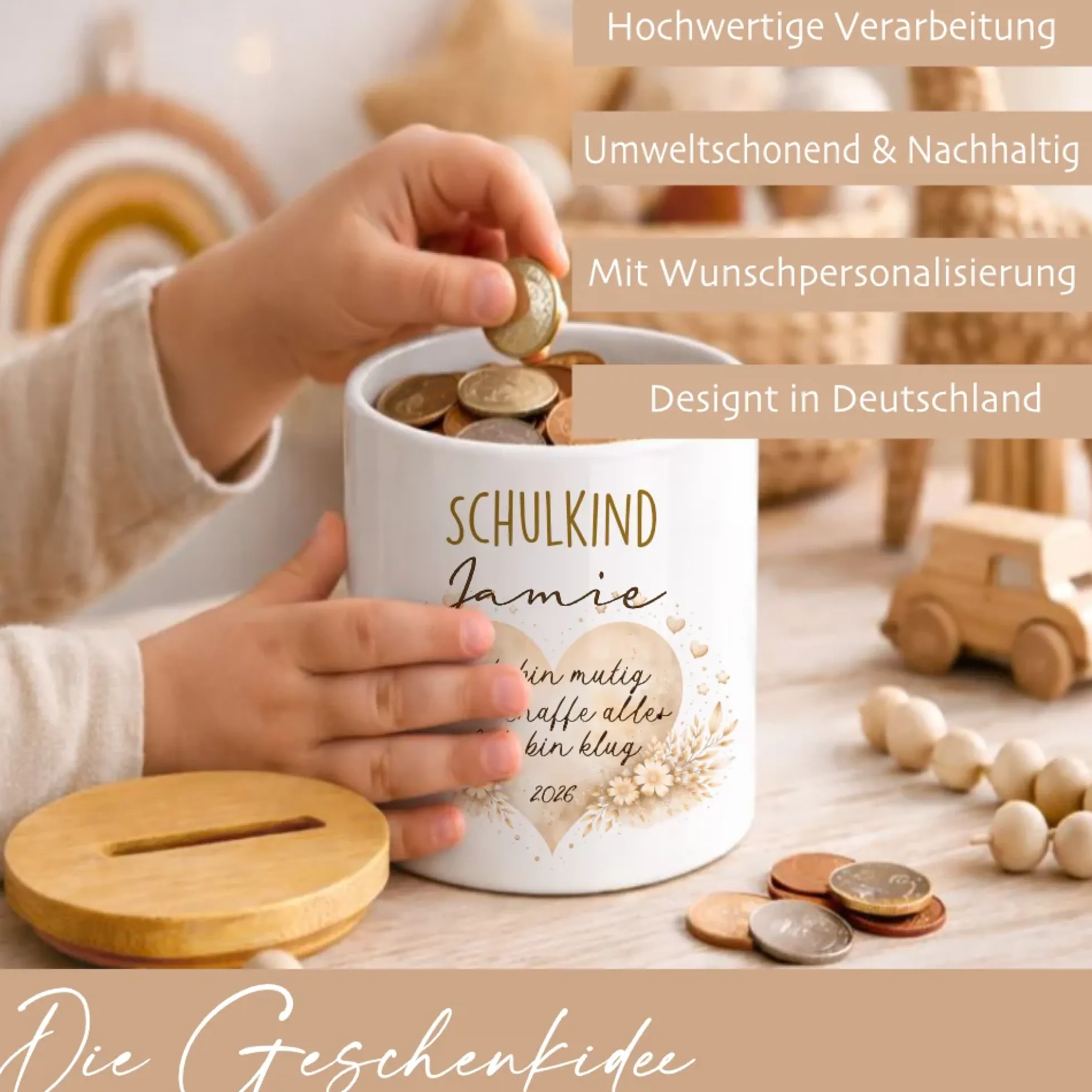 Einschulung Geschenk 2026 – Spardose personalisiert mit Namen – Schulkind Junge Mädchen – Geschenk zum Schulanfang