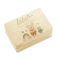 Erinnerungsbox aus Holz für Babys zur Geburt, Taufe, zum ersten Geburtstag | Personalisierte Holzkiste mit Motiv Maus