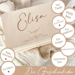 Erinnerungsbox Baby Personalisiert Baby Erinnerungskiste aus Holz Babygeschenk Geschenk zur Geburt Taufe Geburtsgeschenk Taufgeschenk Mädchen Junge