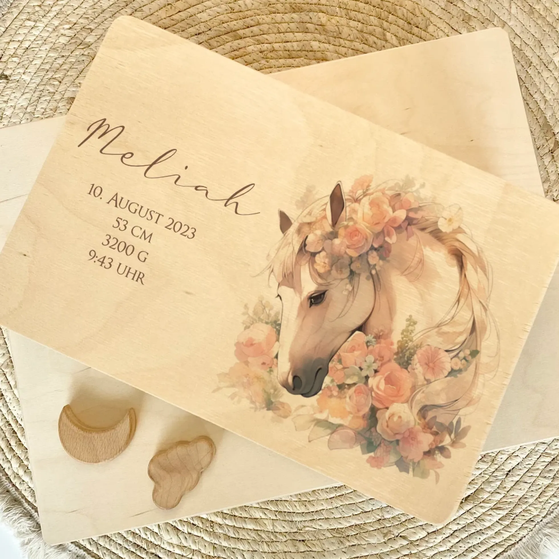 Erinnerungskiste aus Holz mit Motiv "Pony", Personalisierte Holzkiste
