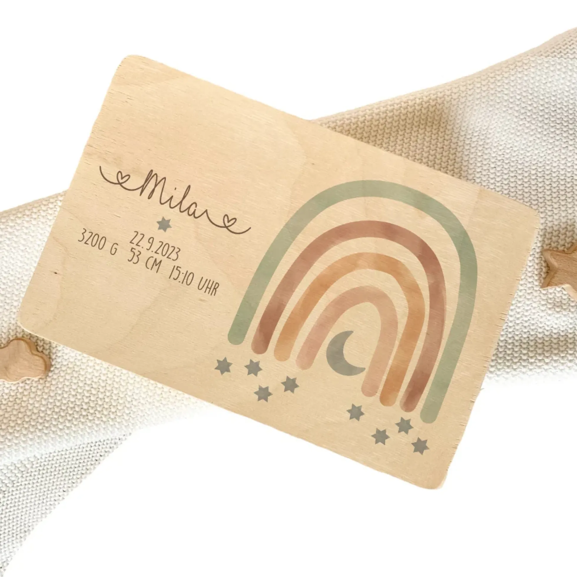 Erinnerungskiste aus Holz mit Motiv Regenbogen, Personalisierte Holzbox