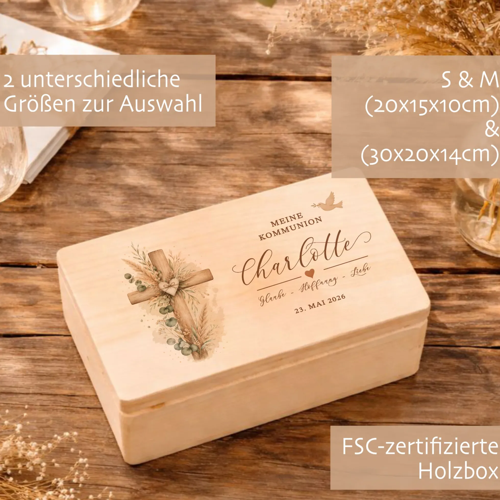 Erinnerungskiste Kommunion mit Namen & Datum | Personalisiertes Kommunionsgeschenk
