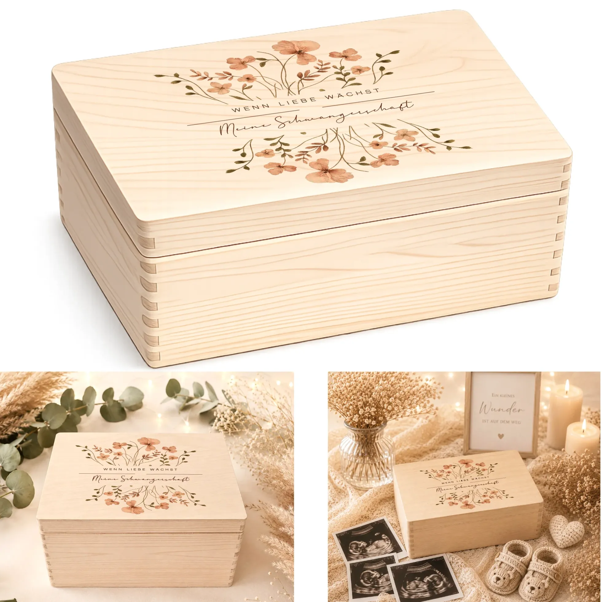 Erinnerungskiste Schwangerschaft | Erinnerungsbox Schwangerschaft | Holzbox Schwangerschaft Erinnerungen | Memory Box Babybauch | Geschenk für werdende Mama