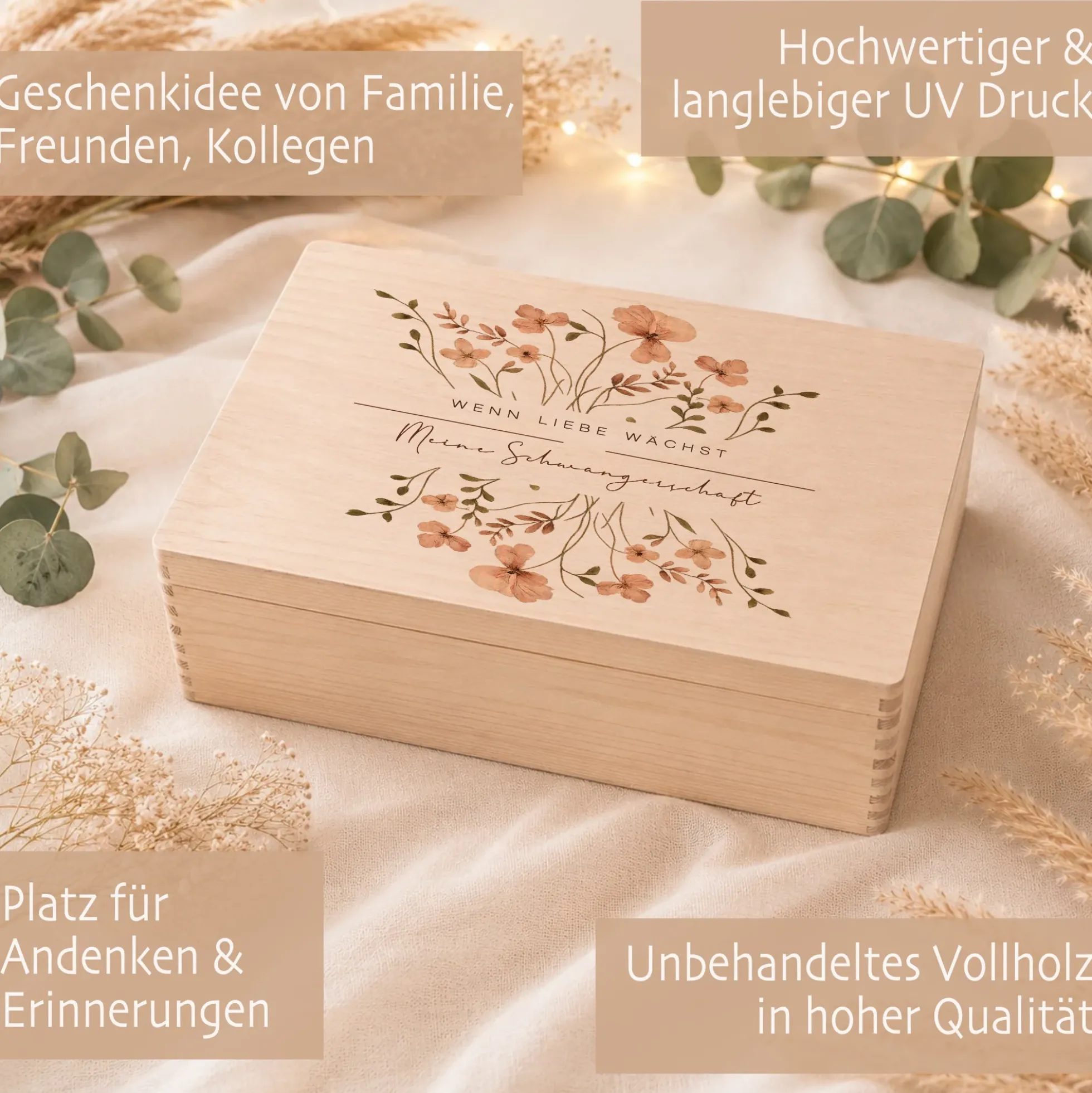Erinnerungskiste Schwangerschaft | Erinnerungsbox Schwangerschaft | Holzbox Schwangerschaft Erinnerungen | Memory Box Babybauch | Geschenk für werdende Mama