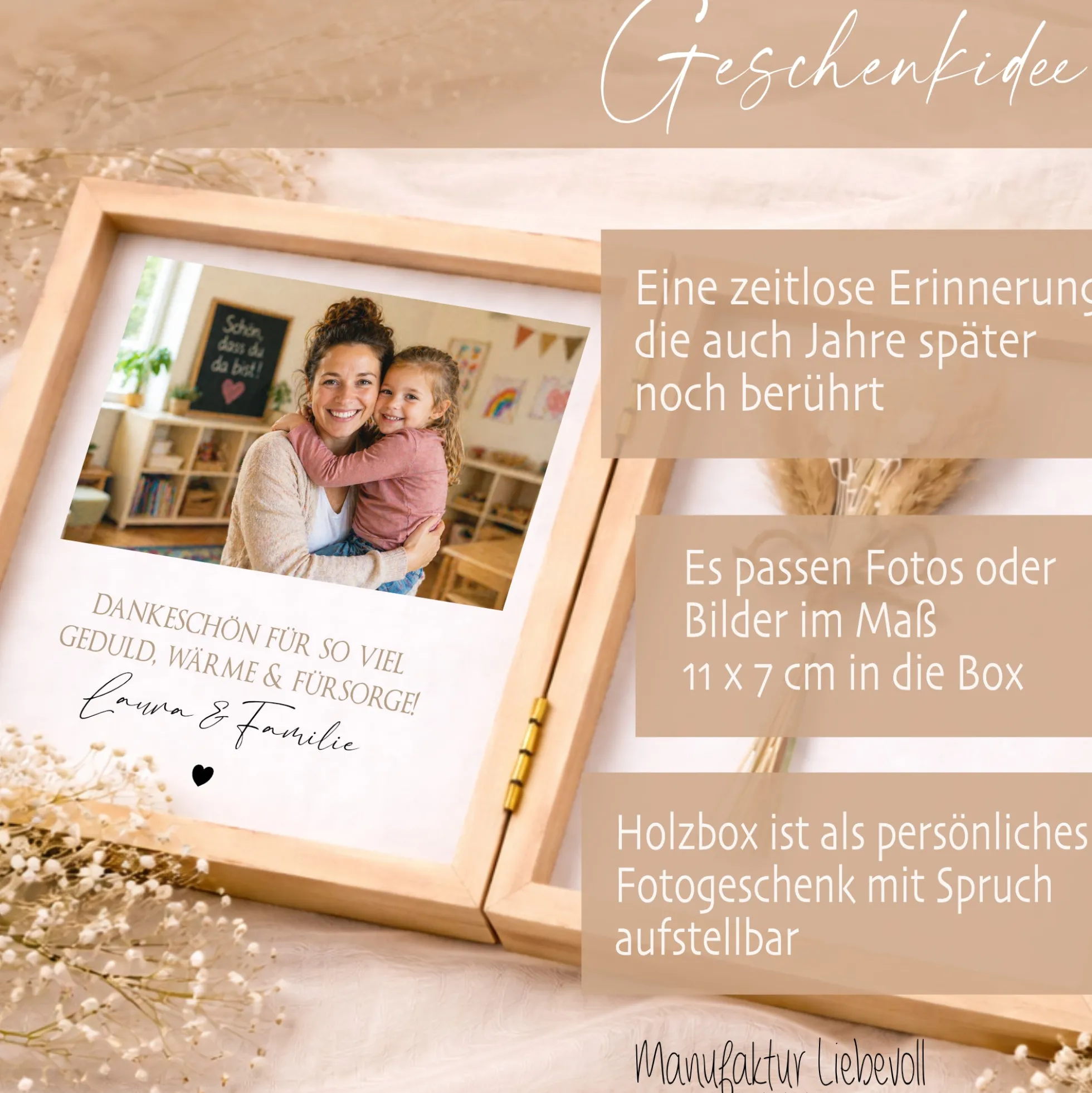 Erzieherin Geschenk personalisiert | Abschiedsgeschenk Kita Kindergarten | Danke Geschenk Erzieherin Holzbox Dankeschön mit Namen des Kind