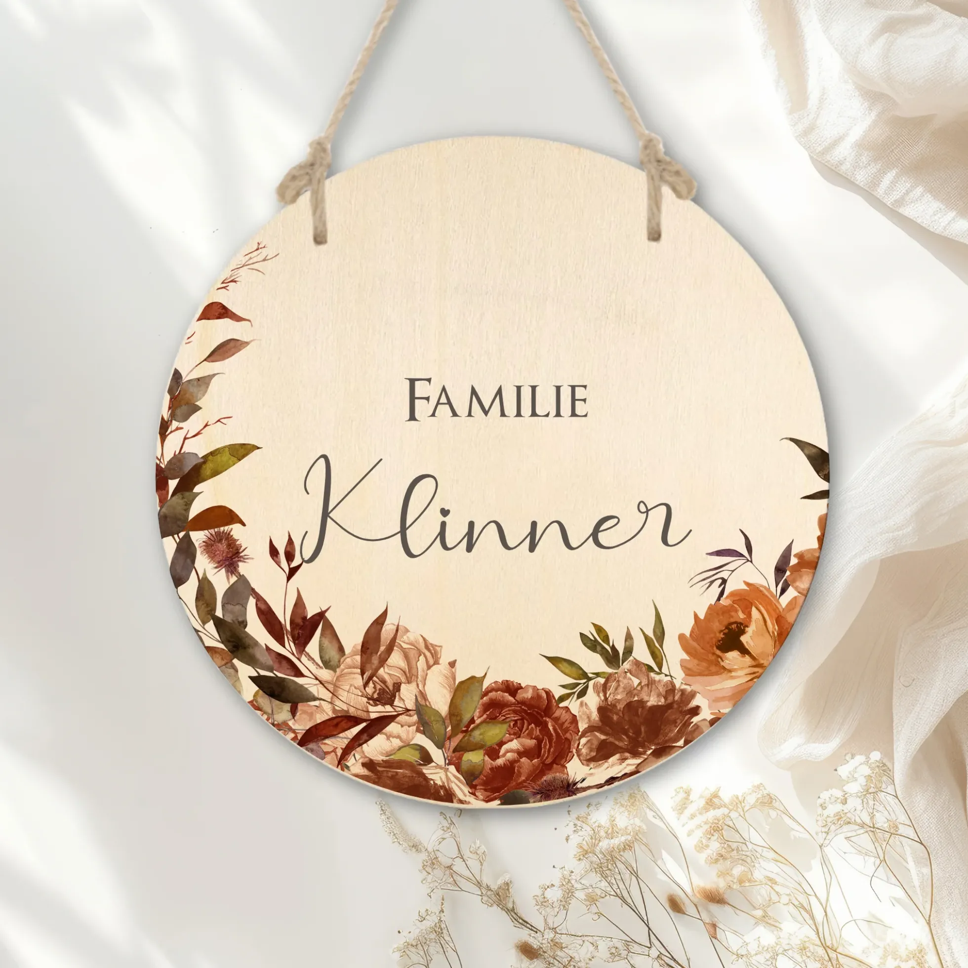 Familienschild "Wildblumen" mit dem Namen der Familie | Besondere Wohndeko u. liebevolles Geschenk für Familien "Autumn" | 3 Motivvarianten zur Auswahl