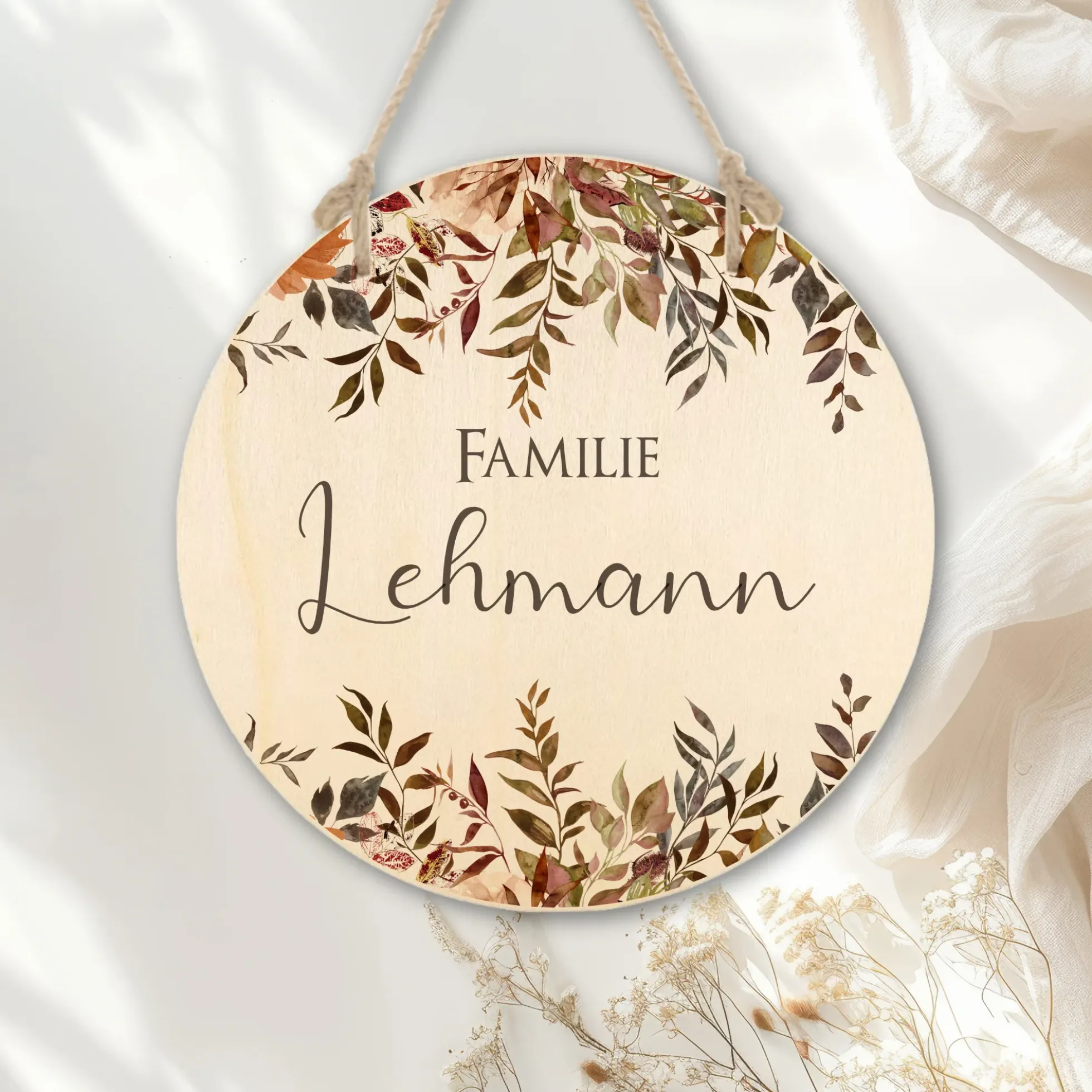 Familienschild "Wildblumen" mit dem Namen der Familie | Besondere Wohndeko u. liebevolles Geschenk für Familien "Autumn" | 3 Motivvarianten zur Auswahl