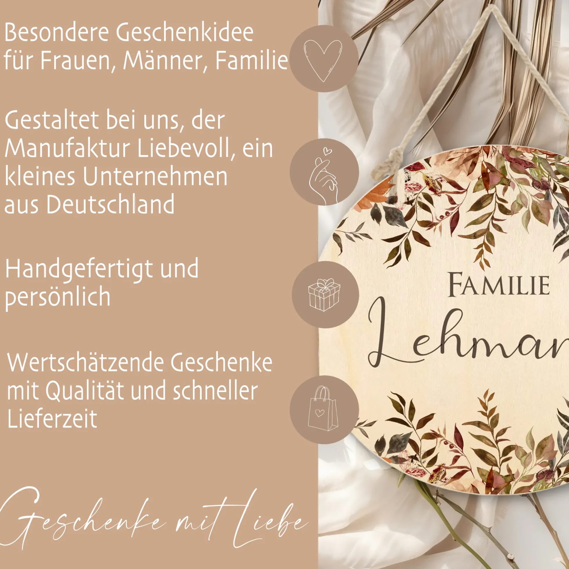 Familienschild "Wildblumen" mit dem Namen der Familie | Besondere Wohndeko u. liebevolles Geschenk für Familien "Autumn" | 3 Motivvarianten zur Auswahl